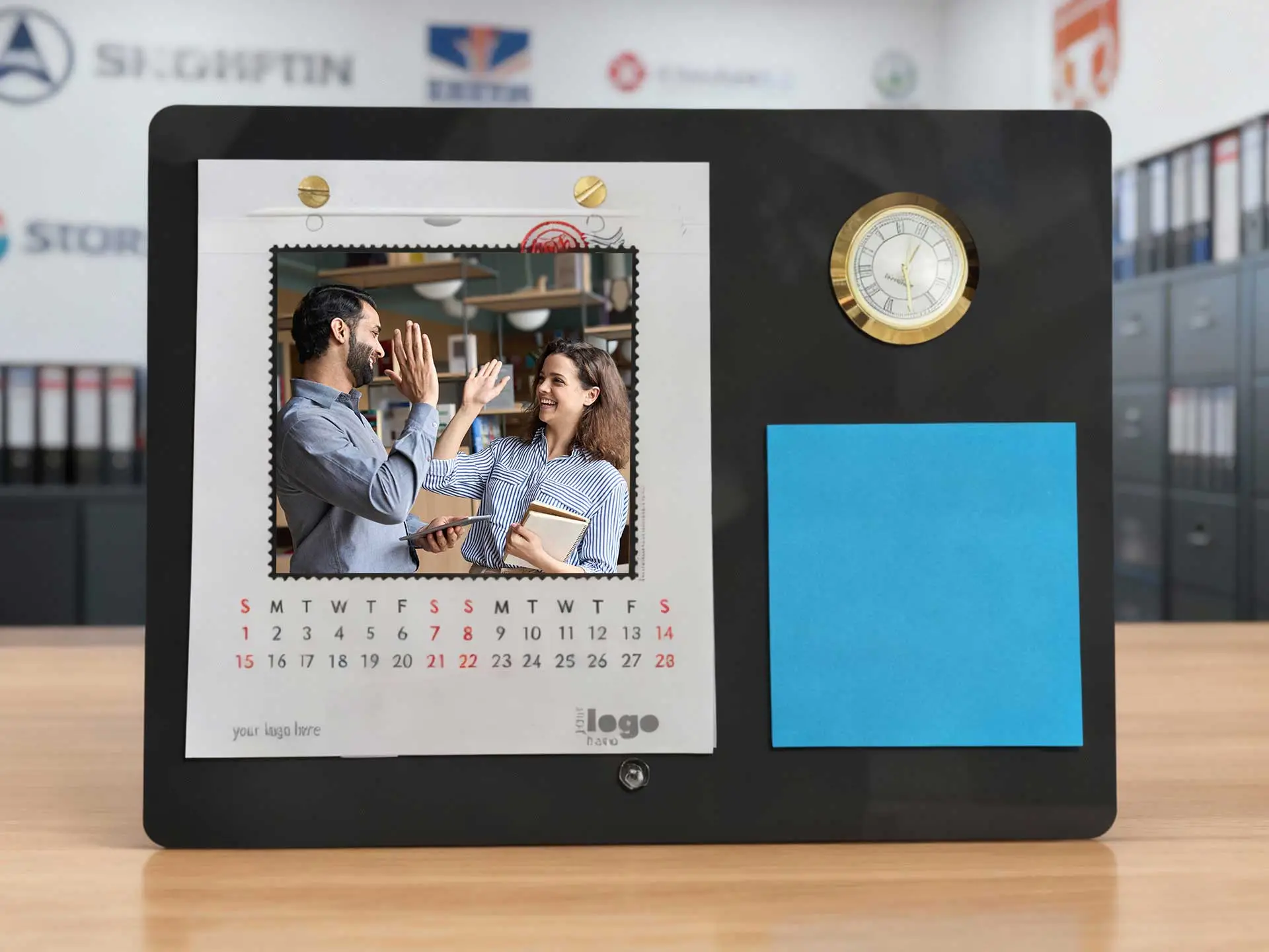 Black Acrylic Clock Desktop Calendar