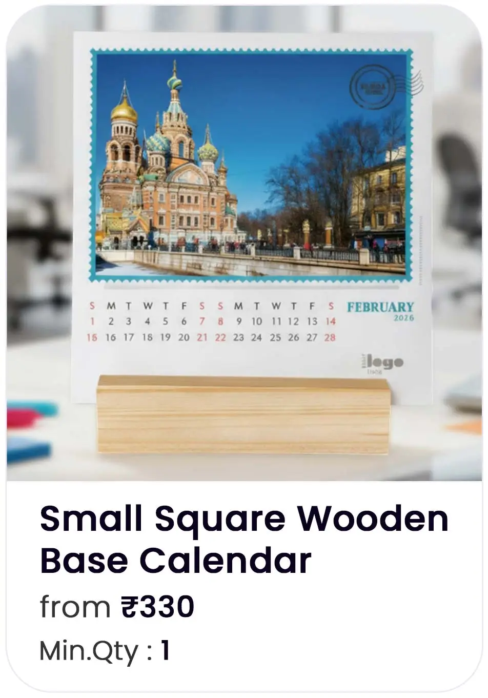 Small Square Wooden Base Calendar