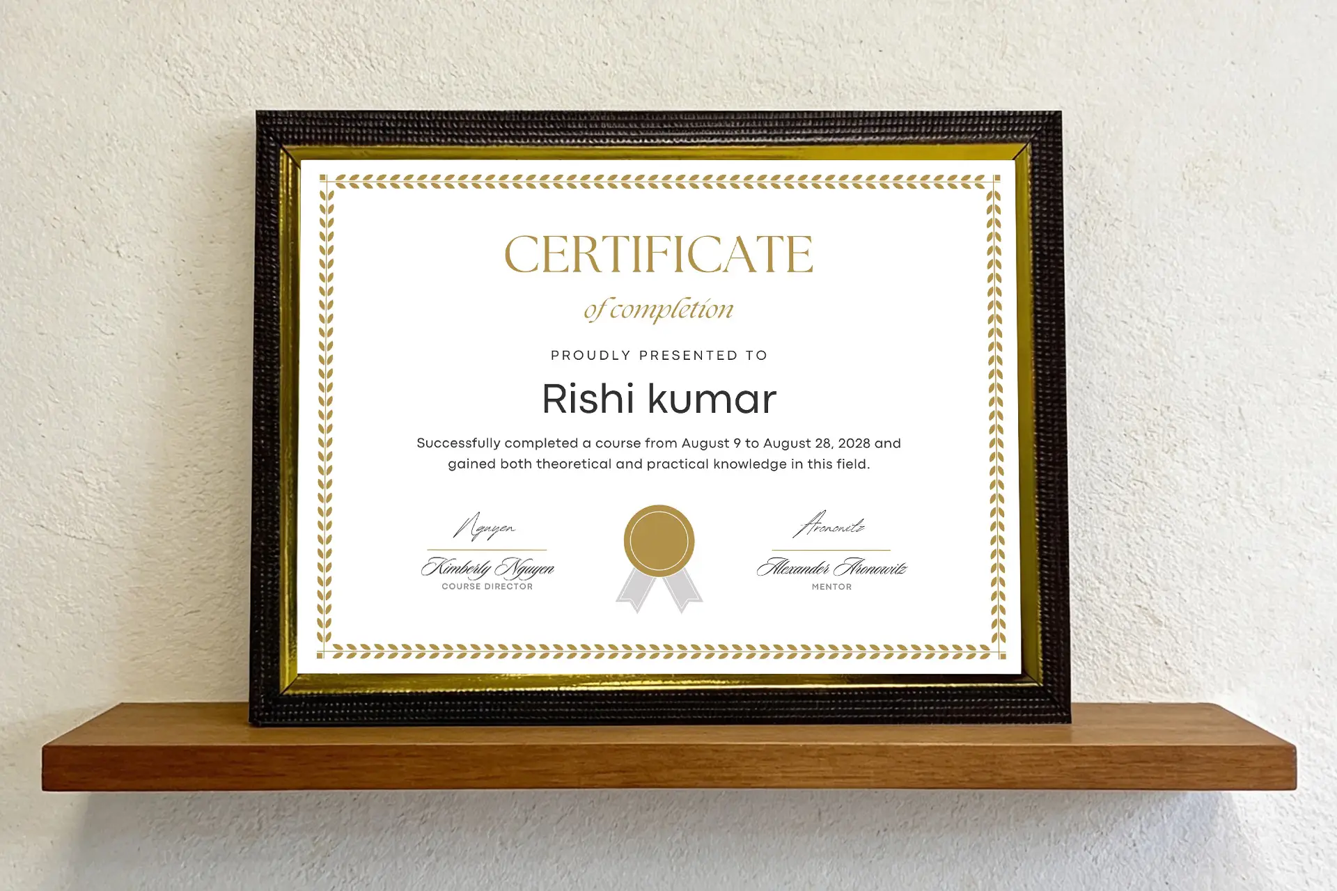 A4 Brown Goldline Framed Certificates