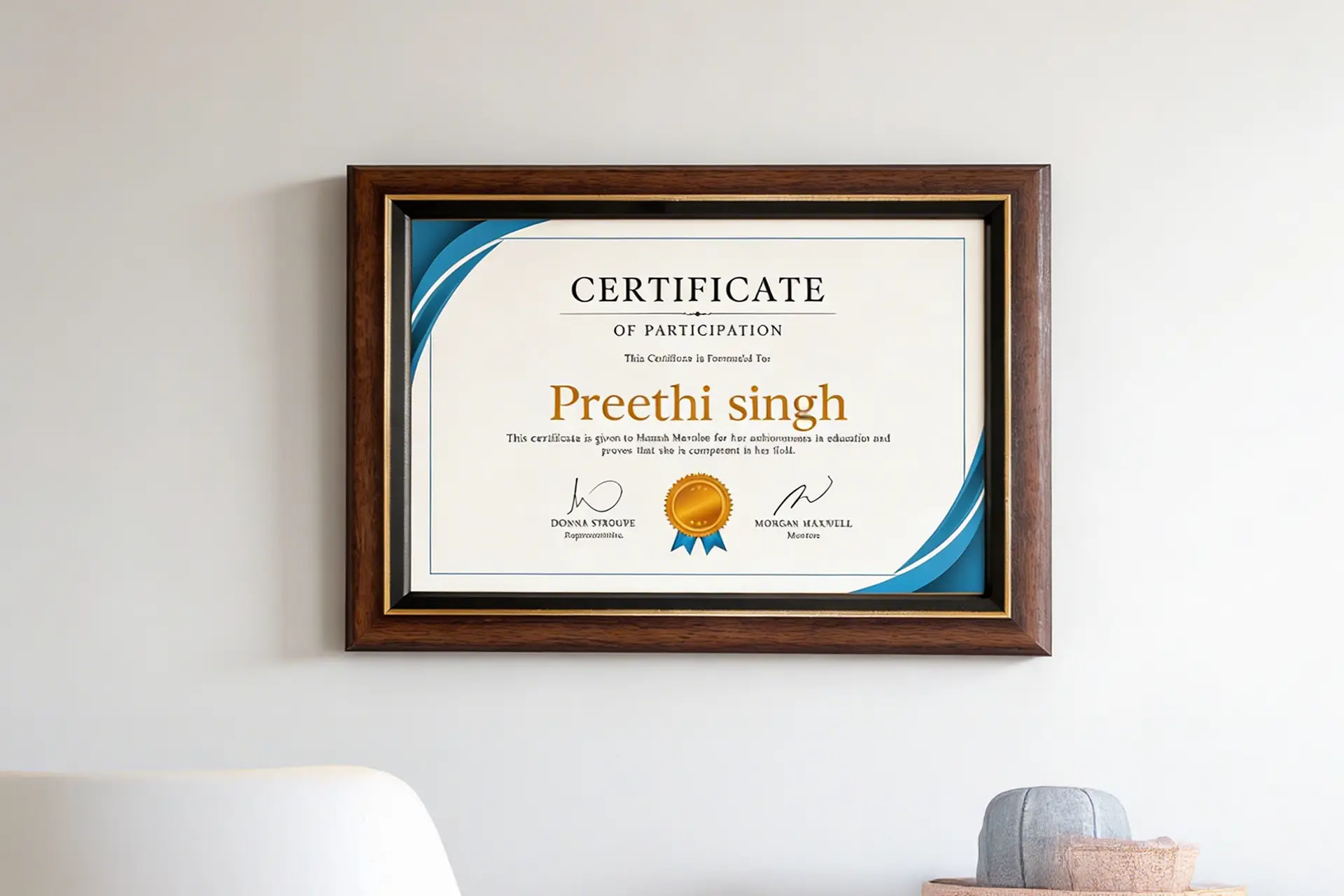 Brown with Gold Sash Framed Certificates