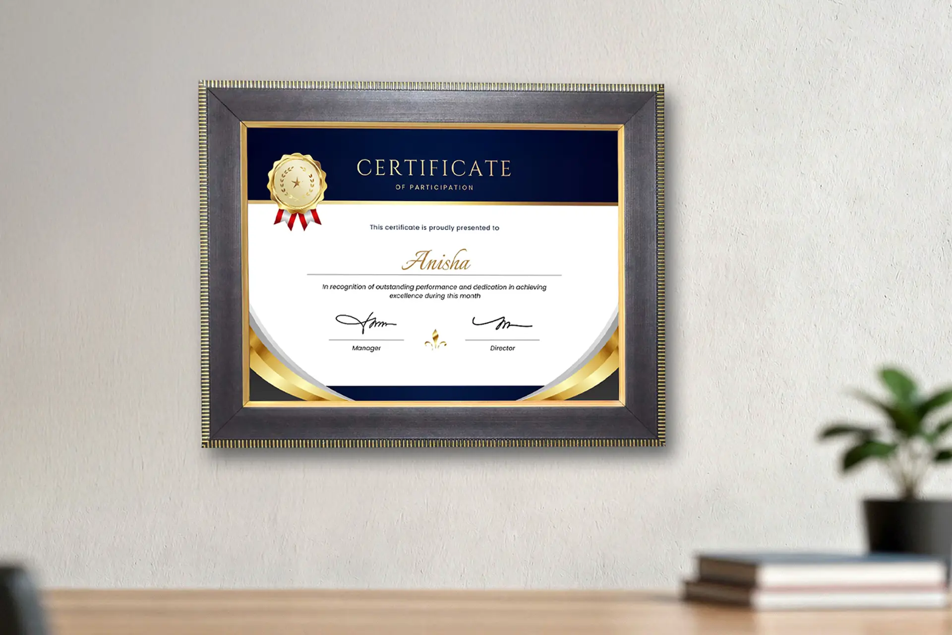 Maroon with Gold Beams Framed Certificates