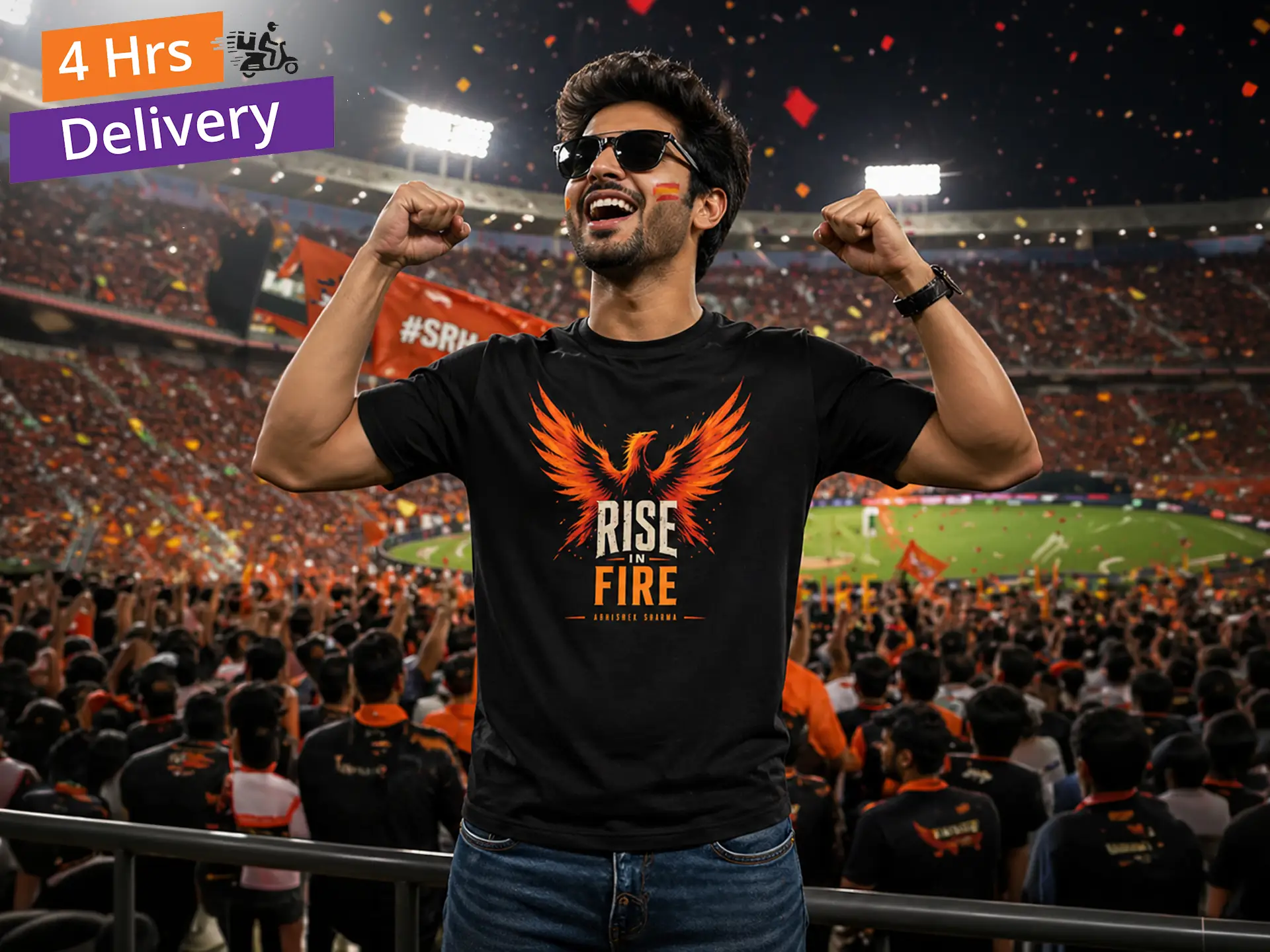 IPL SRH Black Round Neck Tshirt