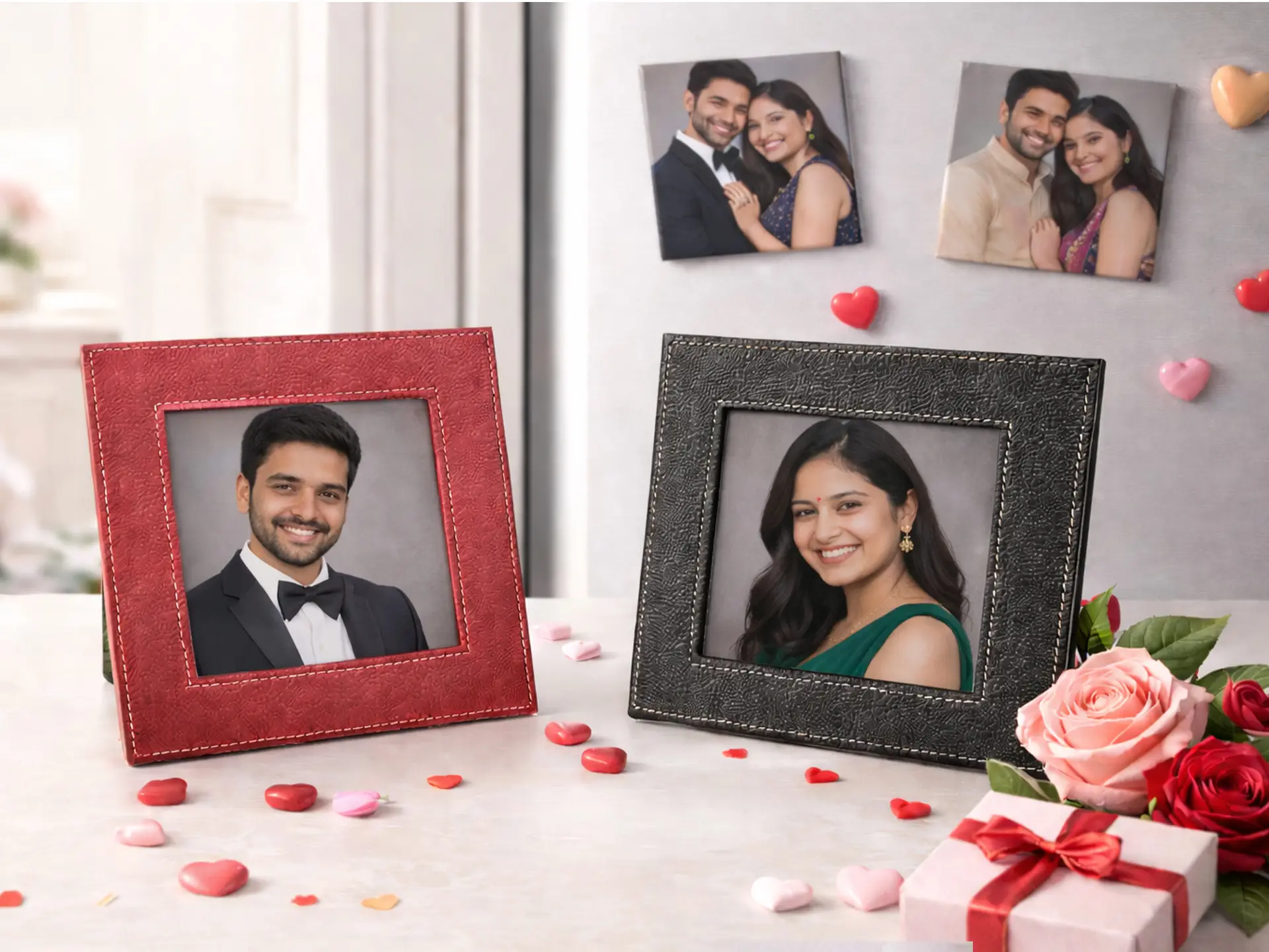 Leatherette Frame Canvas Fridge Magnet Combo