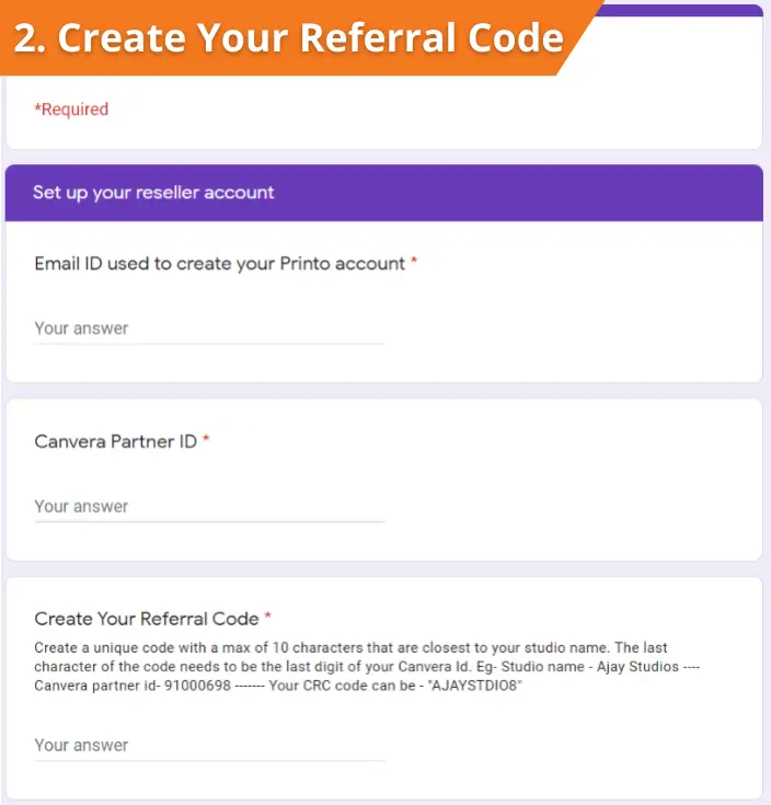 Step 2: Create your Unique Referral Code
