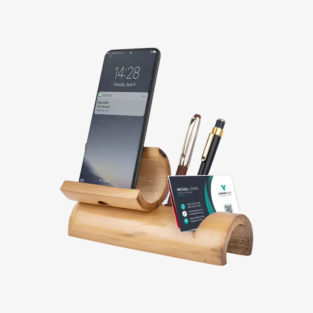 Bamboo Half Moon Phone Stand Q- 42