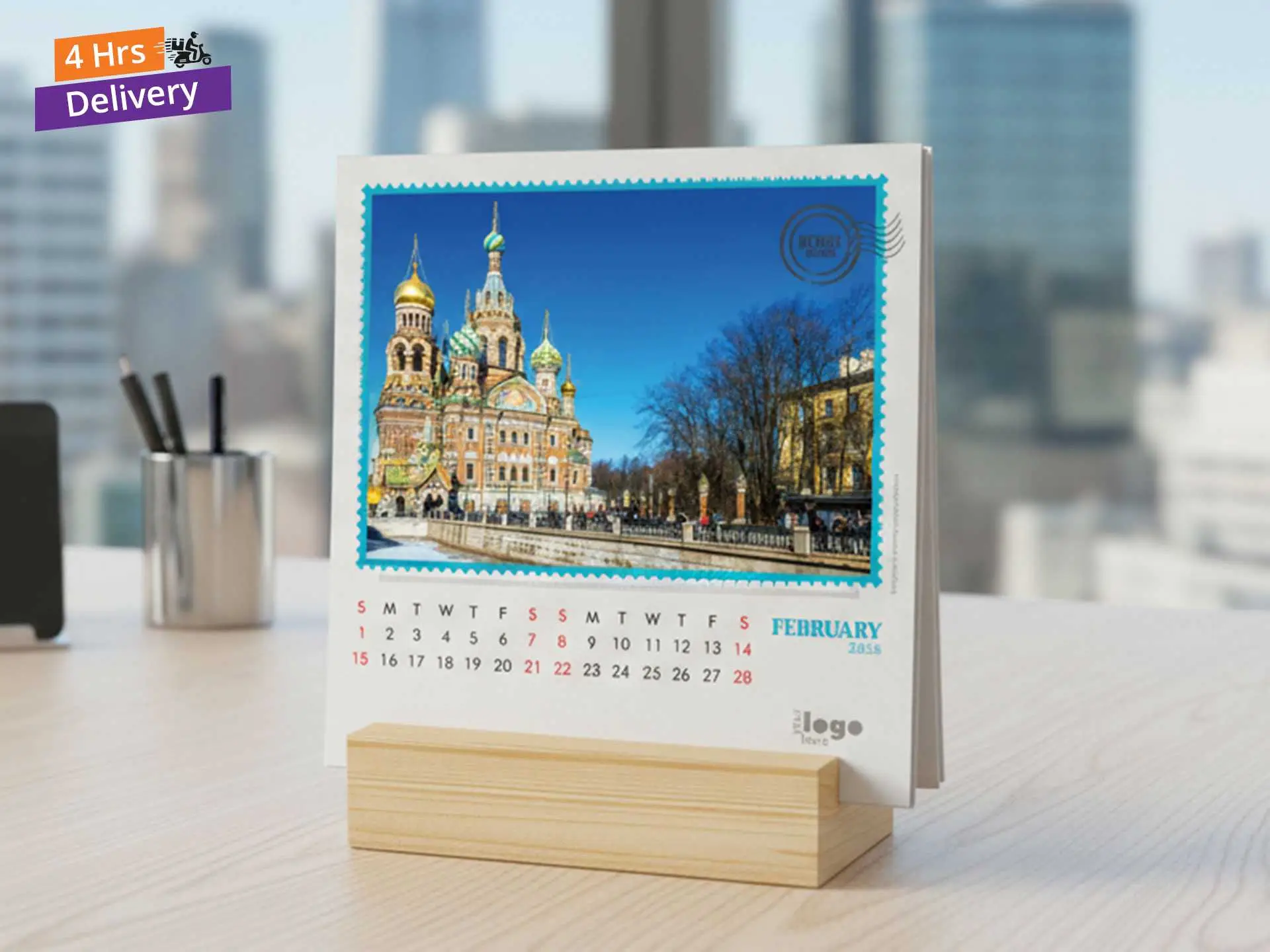 Small Square Wooden Base Calendar
